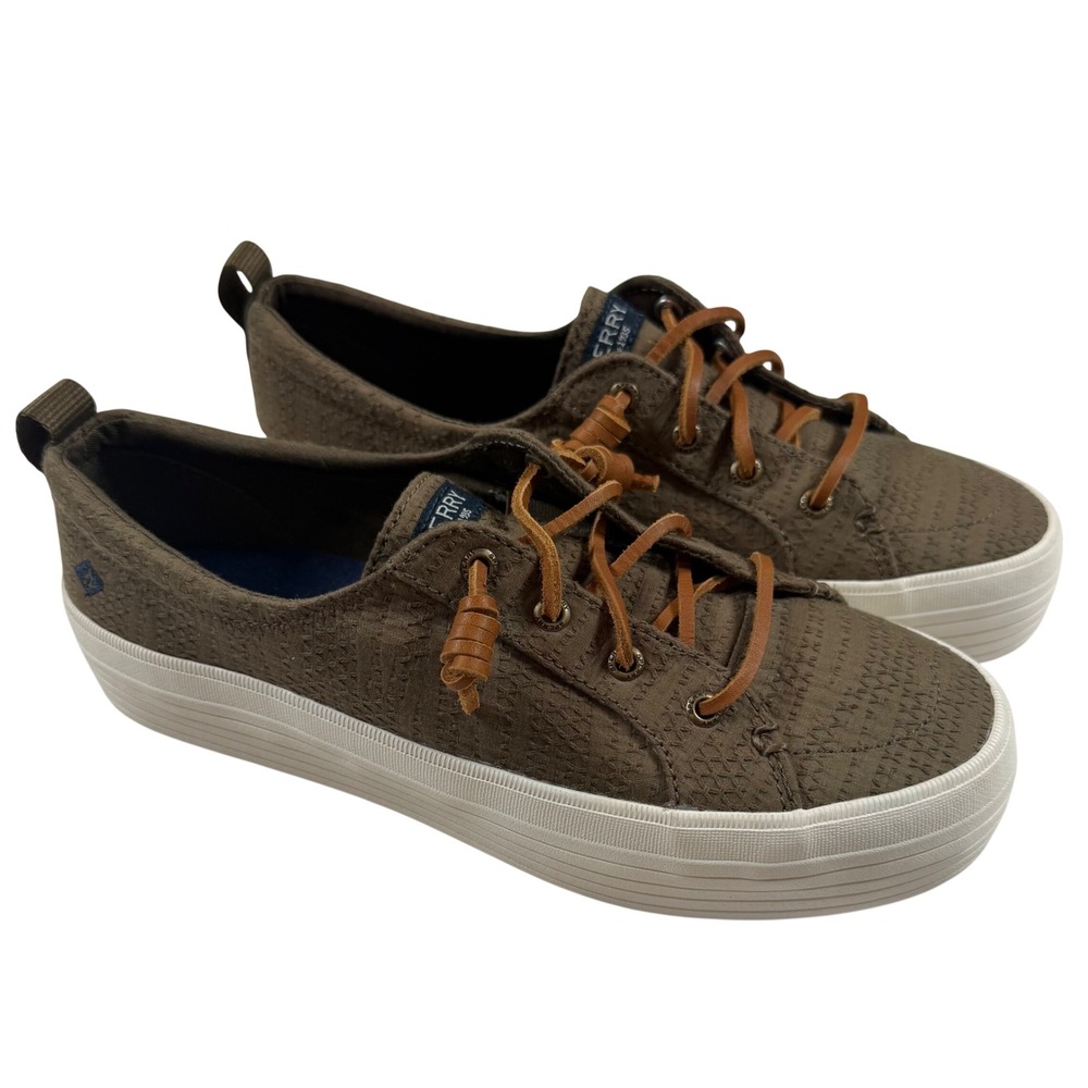 Sperry Crest Vibe Platform Sneakers Womens 9 Olive Green Textile STS84820